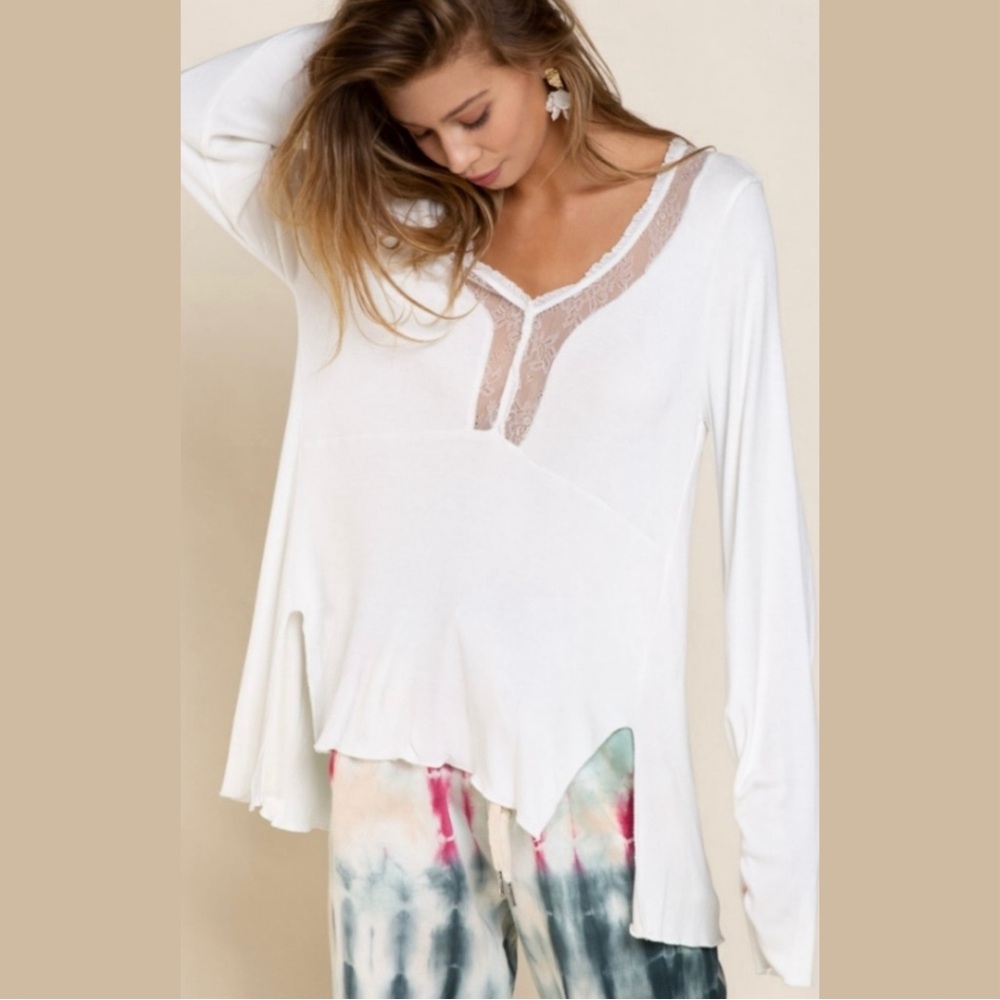 POL Ivory Lace Trimmed Long Sleeve Tee! - Picture 5 of 7